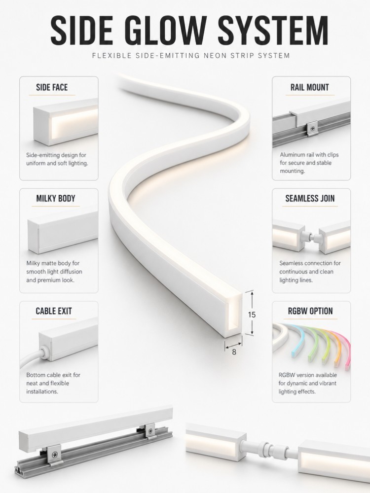 Silicone SMD2835 LED Strip Lights 8x15mm Flat Side Emitting For Facade Linear Lighting