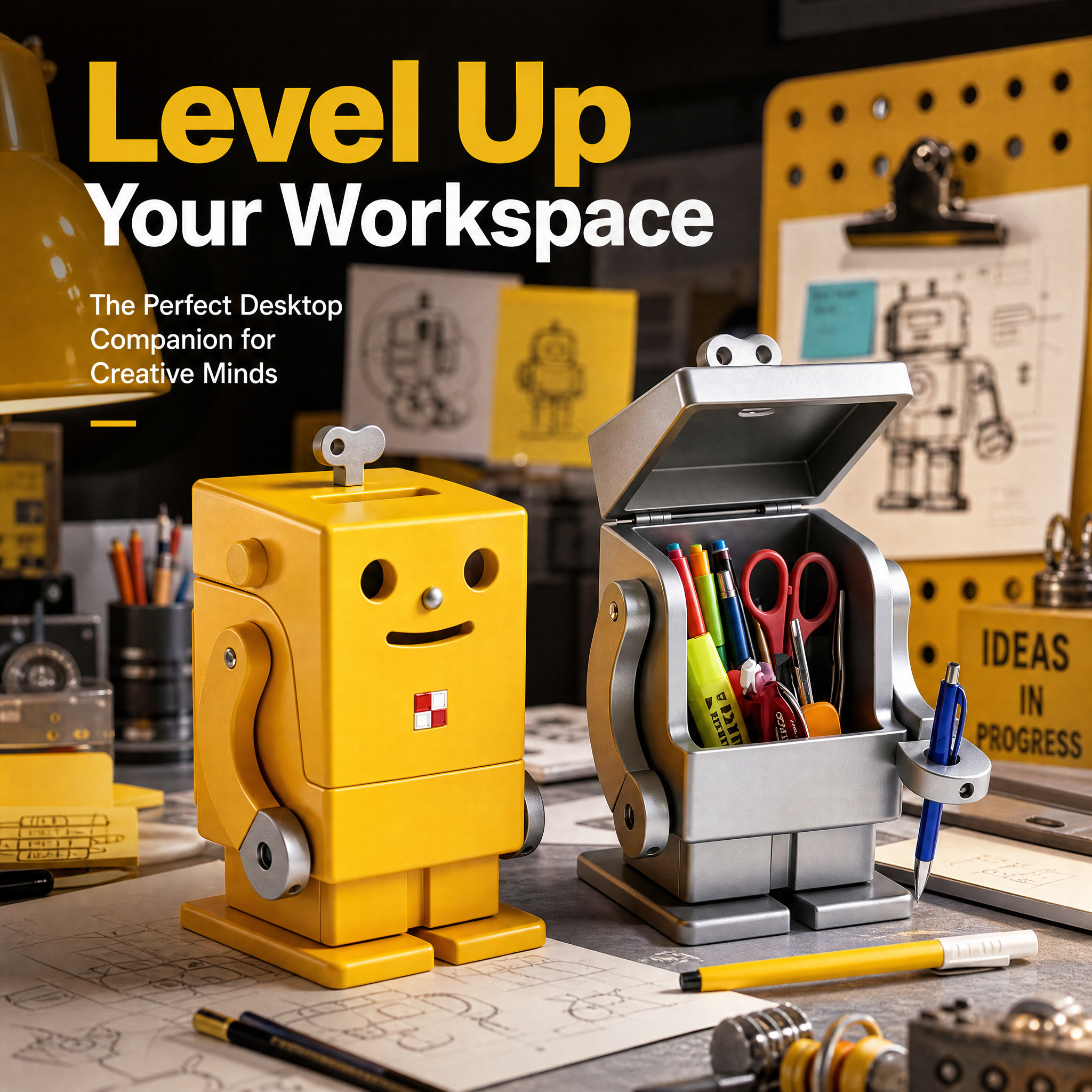 Mechanical 3D Printed Custom Robot Shaped  Dual Storage  Office Pen Holder