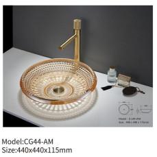 Conception diamantée moderne bassin de lavage en verre cristallin évier de salle de bain rond
