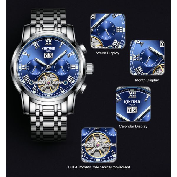 WINNER Brand Luxury Men Mechanical Watch Golden Stainless Steel Strap Skeleton Dial Luminous Skull Design Wrist Watch