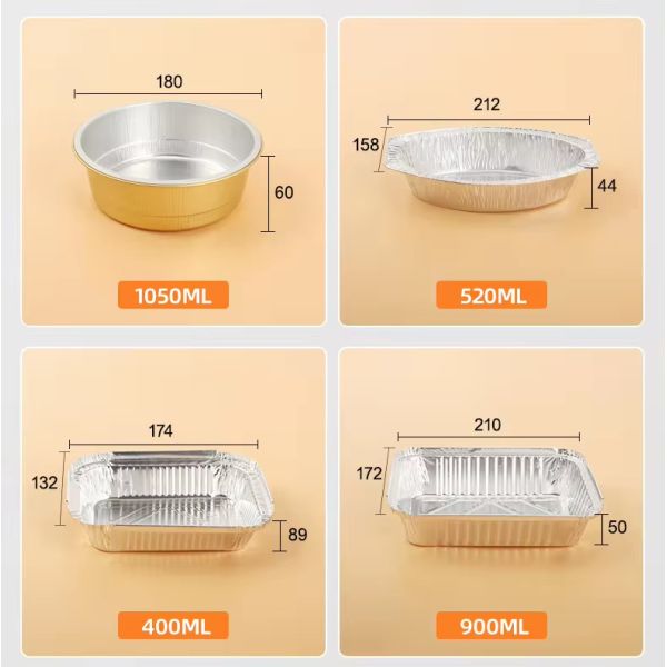 18 oz contenant en feuille d'aviation lisse 520 ml boîte de déjeuner en feuille d'aluminium de qualité aviation