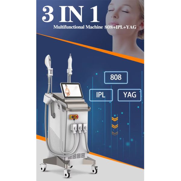3 IN 1 Nd Yag 808nm Diode Laser Hair Tattoo Removal IPL Acne Treatment Machine