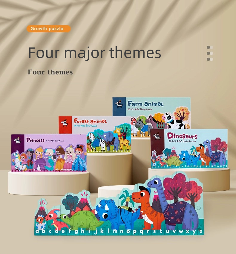 Enlightenment 26 Letters Striped Puzzles Children's Educational Toys Early Cognitive Double-sided Cartoon Animal Jigsaw