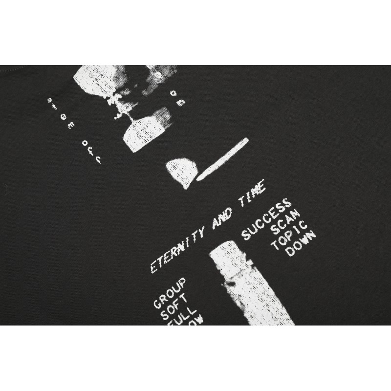 Wash Black Men's Women's Oversized Knitted Vintage Printed T-shirt 100% Cotton Long Sleeve Breathable Digital Print Retro Couple