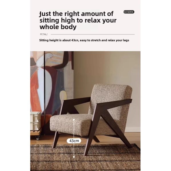 Nordic Solid Wood Frame Armrest Backrest Soft Leisure Sofa Chair Modern Luxury Design Eco-Friendly Bedroom Living Room Lounge