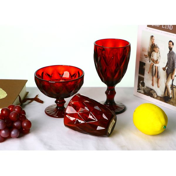 220ml Lead Free Hand Blown Colored Whisky Glasses , Diamond Pattern Glass Whiskey Cups