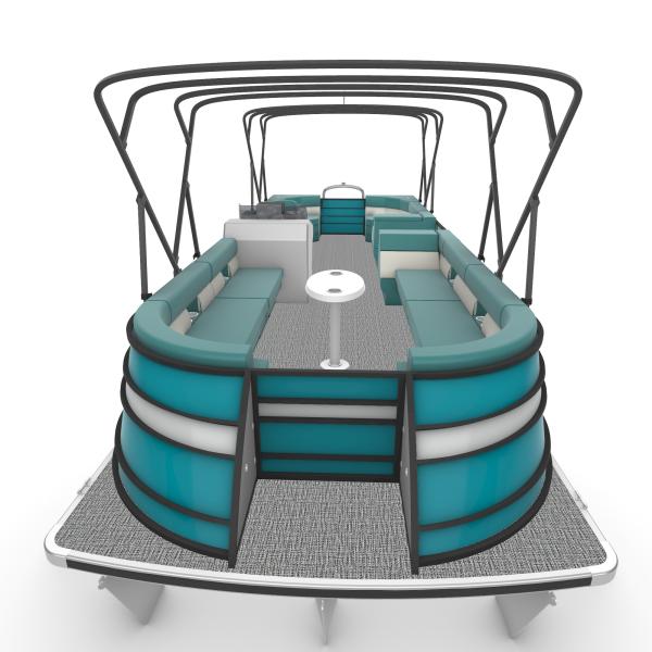 27FT Sport Pontoon Boat with 8.2m Length Four Side Sofa and Blue Interior for Family Leisure