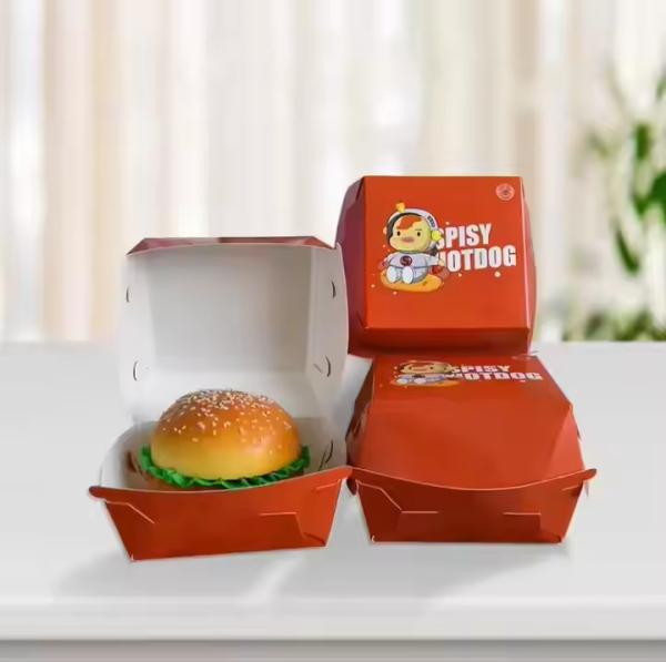 Wholesale Customized Disposable Food Grade Cardboard Burger Boxes for Fast Food Takeaway