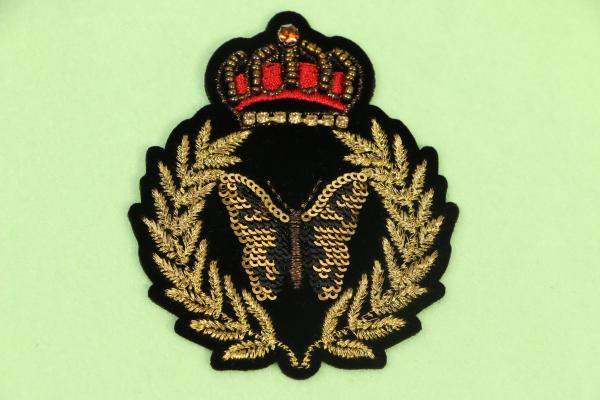 High Class Gold Silver Metallic Crown Patch With Rhinestone On Velveteen For Jeans Jacket