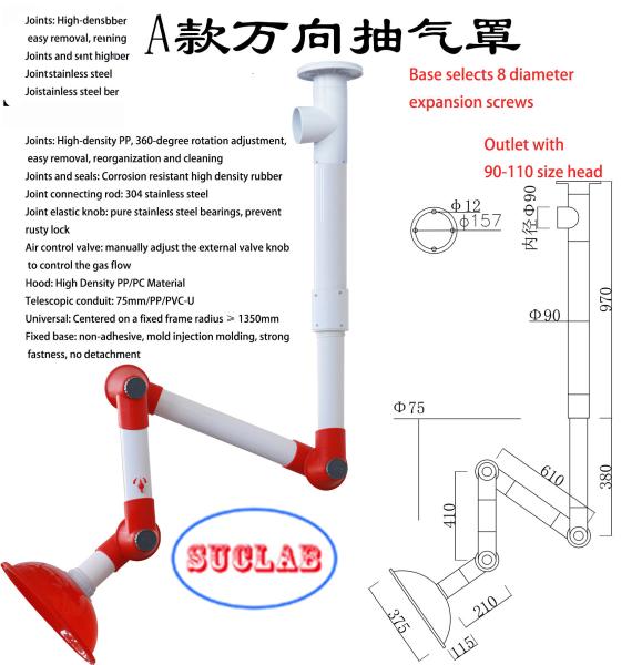 Red Or White 3 Joints Lab Fume Exhaust Hood Pp Body Ceiling Mounted