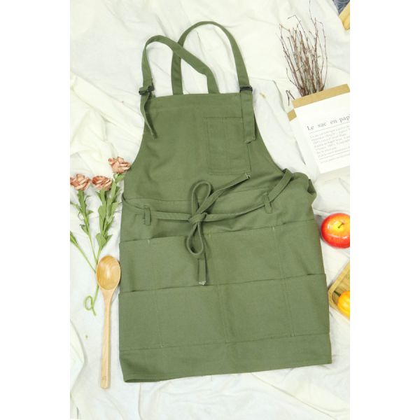 Green Garden Kitchen Cooking Apron For Men Women With Long Waist Strap