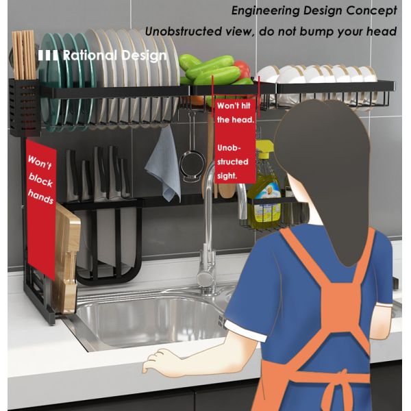 2 Tier Height 52cm Drying Rack , Dish Rack Over Sink For Dish Bowl Chopsticks