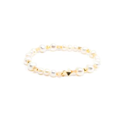 bracelet d'eau douce naturel de perle de 18.5cm avec des perles d'hématite d'or