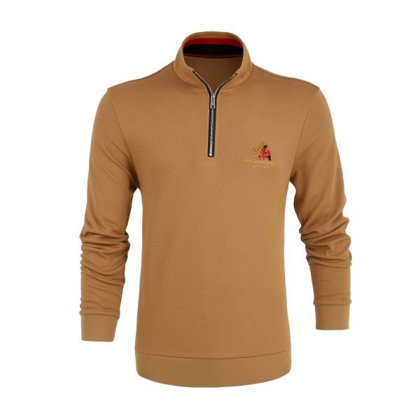 100% Cotton Fabric Stand Collar Polo Shirt With Full Sleeves And Zipper