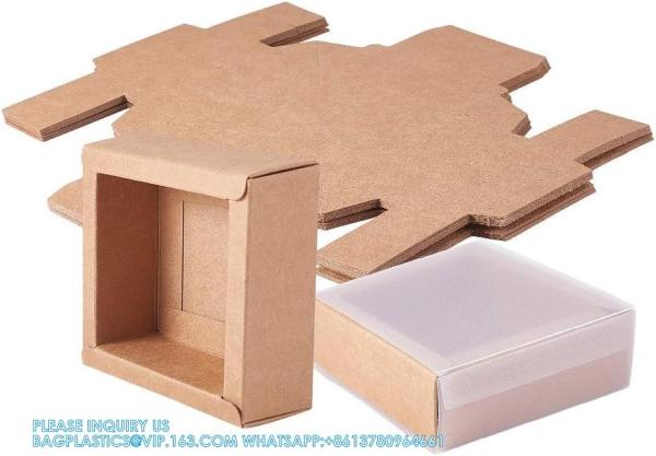 Square Brown Kraft Boxes Heavy Duty Paper Gift Box With Clear Windows 3.3x3.3x1.2 For Party Favor Treats, Bakery