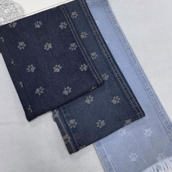 Dog's Paws Jacquard Washed Denim Fabric  Dark Blue 10oz  Stretch Free for Lady Jeans or Children Pants