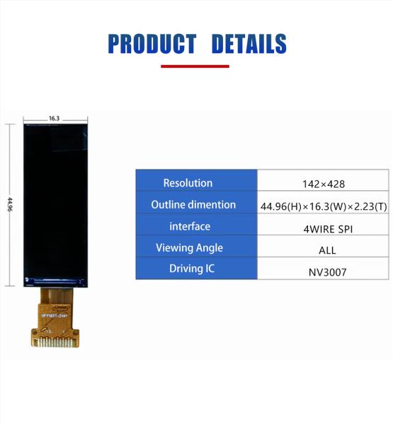 1.68 Inch Tft Lcd Display Screen 142x428 Resolution Custom Tft Display SPI 
