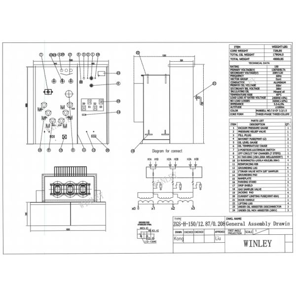 UL listed 150Kva 3 Phase Pad Mounted Transformer 12870V To 208V Radial Feed ASNI IEEE Standards