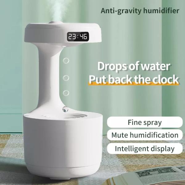 Homefish OEM Gotas de água portátil 800ml Umidificador Anti-Gravidade Relógio Digital Umidificador Anti-Gravidade Ultrassônico