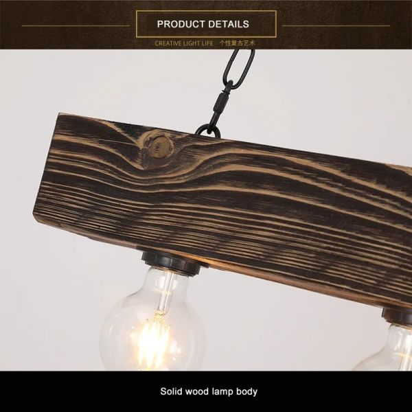 Creative Industrial Style Restaurant Living Room Pendant Light Vintage Solid Wood Chandelier (WH-VP-322)
