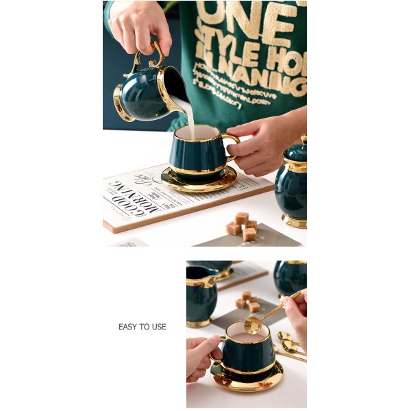 Stocked European Ceramic Cup Gold Edge Marbled Coffee Cup Plate Set with Customized Logo