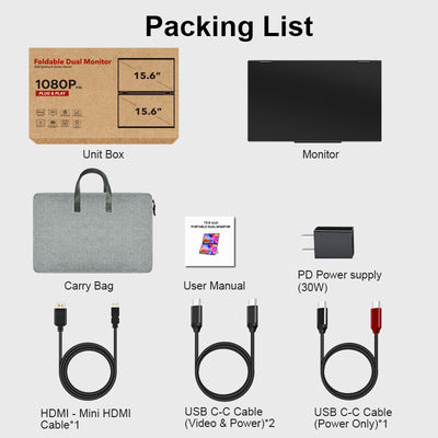 ODM Laptop Second Screen Portable Folding Monitor 1920x1080 Resolution