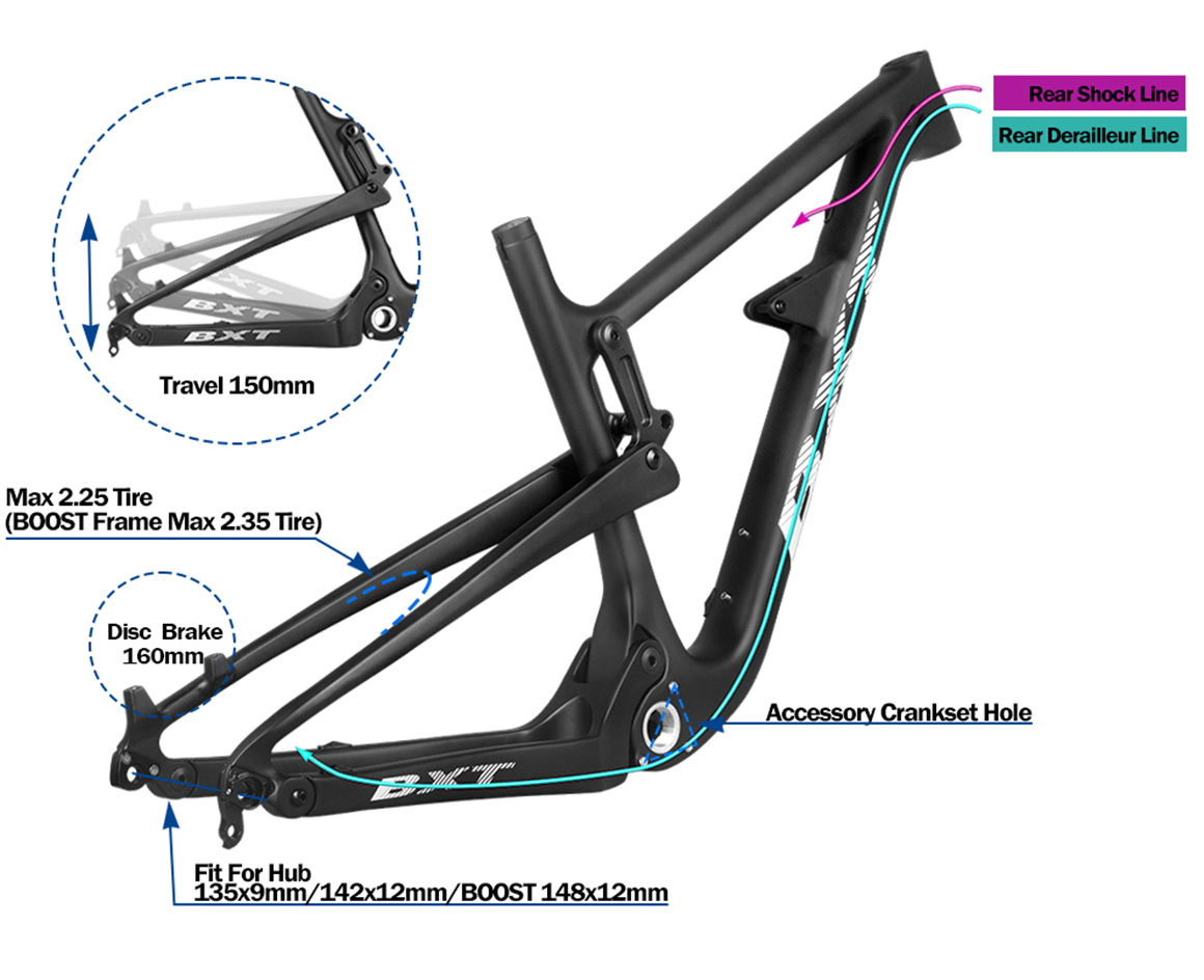 Перемещение 150mm рамки Hardtail поддержки рамки MTB 29er горного велосипеда Hardtail углерода подвеса