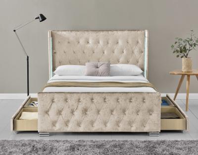 LED Fabric Queen Size Upholstered Platform Bed Frame With 4 Drawers
