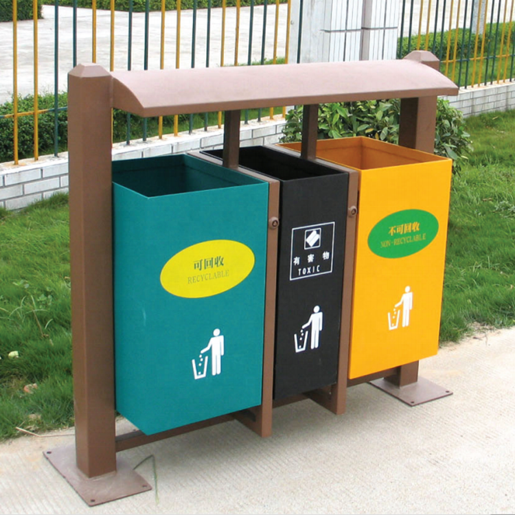 Surface Mounted Metal Outdoor Trash Bin Rectangular Shape For Public
