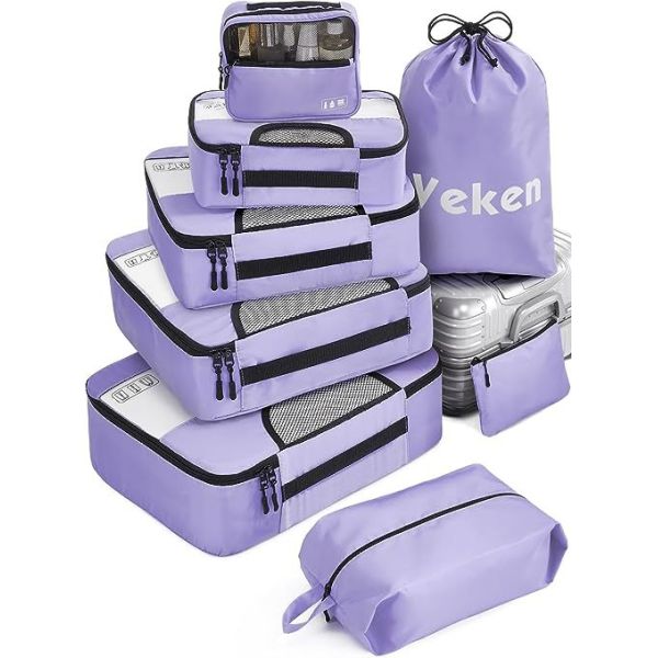 Custom Logo Accepted Unisex Travel Bags 8 Set Packing Cubes with Laundry Bag and Storage