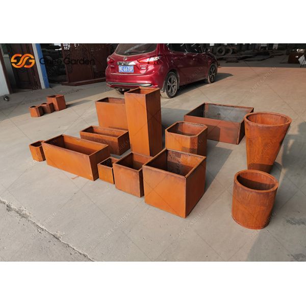 Outdoor Metal Weathering Steel Rectangular Flower Pot / Flower Planter