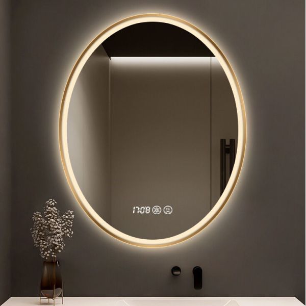 Modern Luxury Smart LED Vanity Mirror Oval Framed with Touch Switch Wall-Mounted Makeup Mirror for Salon Hotel Apartment