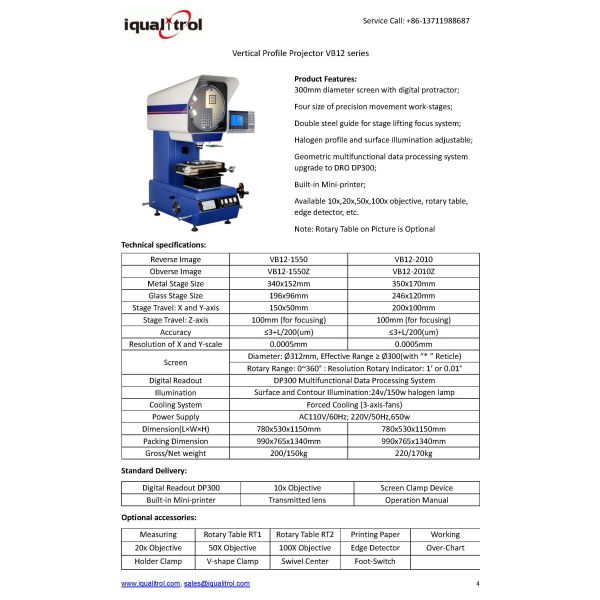 VB12 Vertical Profile Projector Optical Comparator With DP300 Surface / Contour Illumination