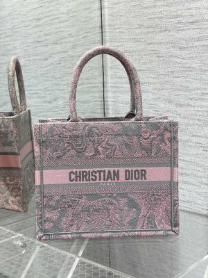 Small Christian Dior Booktote Pink And Gray Toile De Jouy Sauvage Embroidery