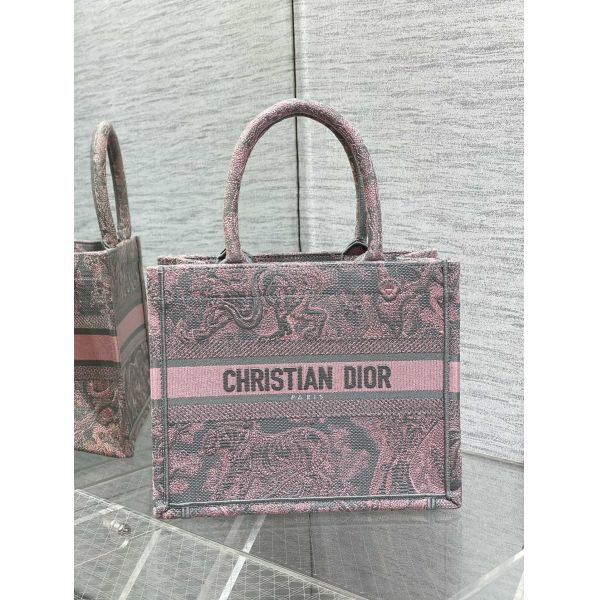 Pequeño Christian Dior Booktote Pink And Gray Toile De Jouy Sauvage Embroidery