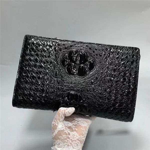 Knitted Designer Genuine Alligator Skin Men Woven Clutch Purse Authentic Crocodile Leather Male  Large Wristlets Bag