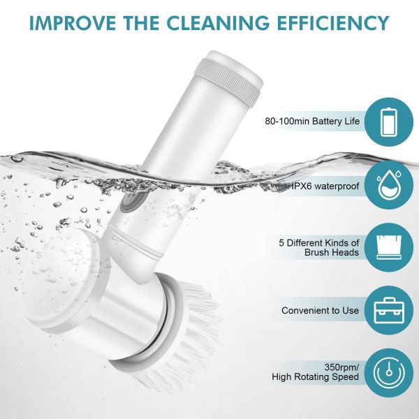 USB Rechargeable Kitchen Dishwashing Brush for Household Cleaning of Sink and Bathtub