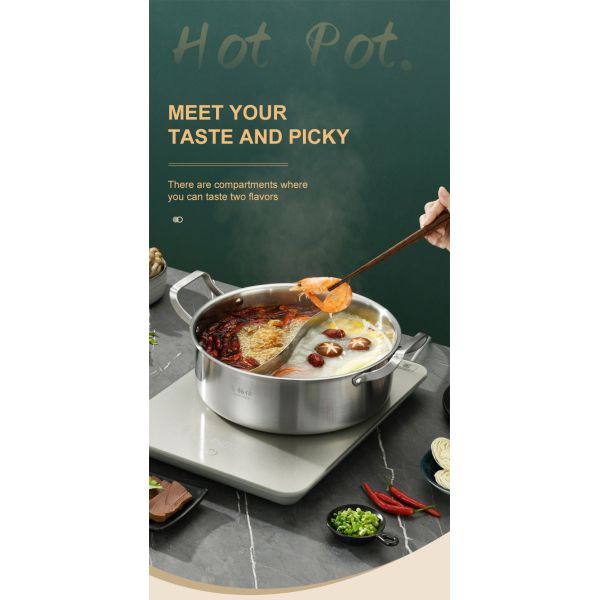 Chinese Stainless Steel 2 Compartment Induction Cooker 26cm Hot Stock Pots with Cover