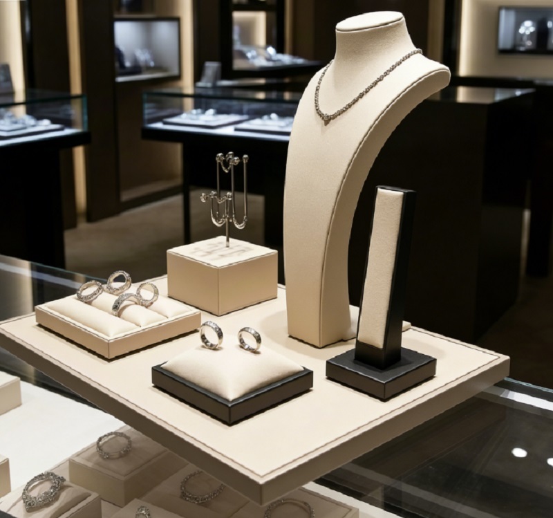 Stackable High-Density Velvet Jewelry Display Holder with Customizable Organizer for Luxury Retail