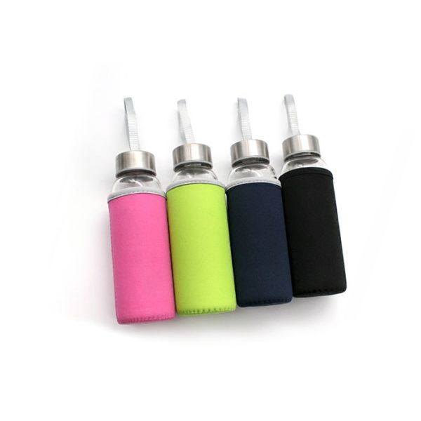 16 Oz Fancy Unbreakable Glass Water Bottle With Stainless Steel Cap