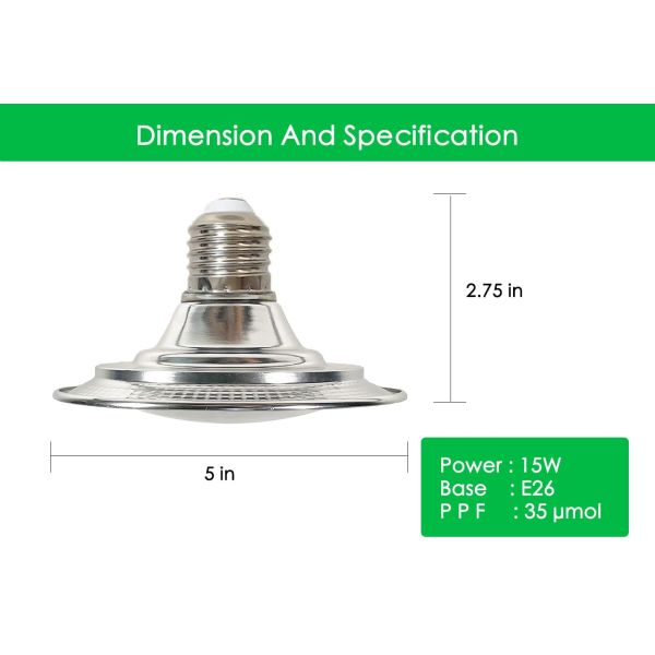 15Watts Full Spectrum Aluminum LED Plant Growth Light Bulb for Indoor Plants High PPF
