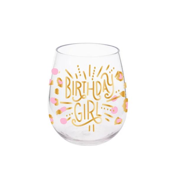 16 Ounce Acrylic Stemless Wine Glass Pink Leopard Unbreakable Drink Glasses