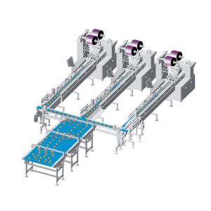 Flow Pack Packaging Machine Complete Line Bakery Foods Swiss Rolls Cube Cakes