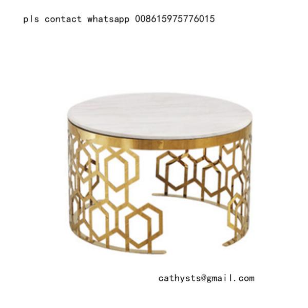 Customized laser cutting grille table iron steel stainless gold color round coffee table