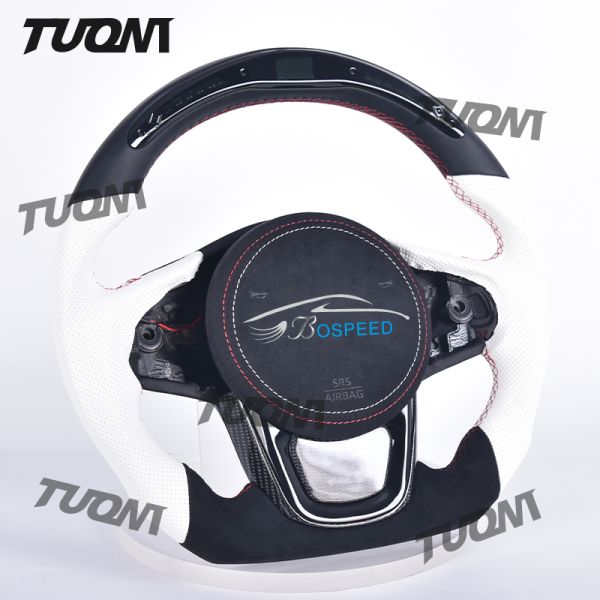 Universal Leather Flat Bottom Steering Wheel Black White Fit For Toyota Easy Install