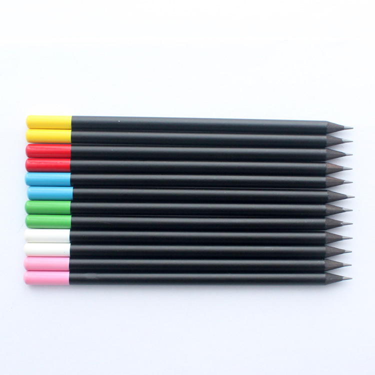 Wholesale round black wood pencil hb closed head mat printing wooden China pencil