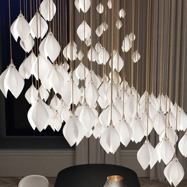 Nordic Simple Ceramic Magnolia Chandelier Department Bedroom Headboard Stairroom Petal Light