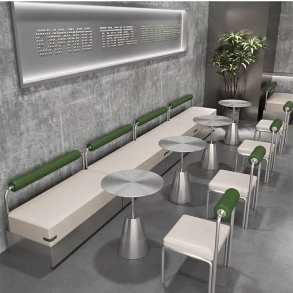 Hot Sale Industrial Style Stainless Steel Booth Sofa Set Cafe Restaurant Table and Chair Set