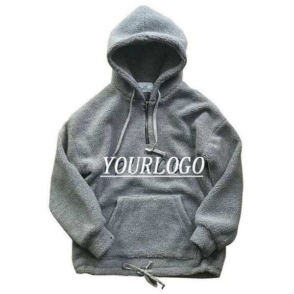 Custom Half Zipper Fleece Pullover Jacket , Mens Sherpa Lined Fleece Hoodie