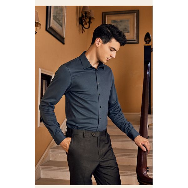 Profesional de negocios sin planchar camisas de manga larga para hombres con impresión de logotipo personalizado